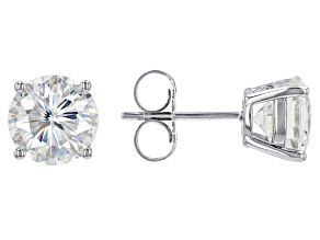 White Strontium Titanate Rhodium over sterling silver stud earrings 5.20ctw.