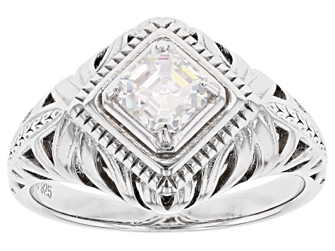 Fabulite Strontium Titanate rhodium over sterling silver ring .70ct