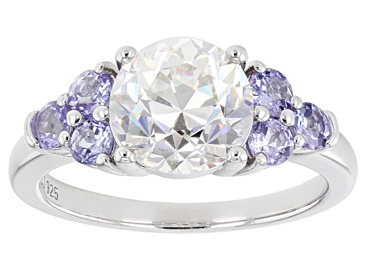 strontium titanate and tanzanite rhodium over sterling silver ring 3.77ctw