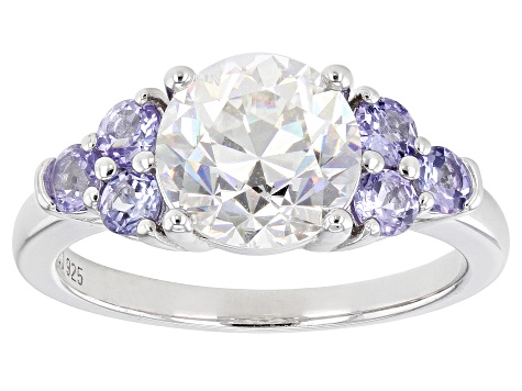 strontium titanate and tanzanite rhodium over sterling silver ring 3.77ctw