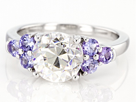 strontium titanate and tanzanite rhodium over sterling silver ring 3.77ctw