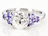 strontium titanate and tanzanite rhodium over sterling silver ring 3.77ctw