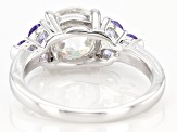 strontium titanate and tanzanite rhodium over sterling silver ring 3.77ctw