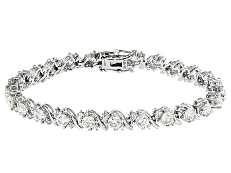 Strontium Titanate and white zircon rhodium over sterling silver bracelet 9.60ctw.