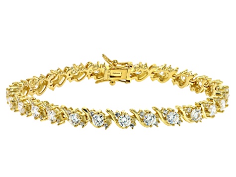 Strontium Titanate and white zircon 18k yellow gold over sterling silver bracelet 9.60ctw.