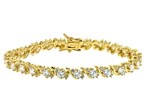 Fabulite Strontium Titanate and white zircon 18k yellow gold over sterling silver bracelet 9.60ctw.