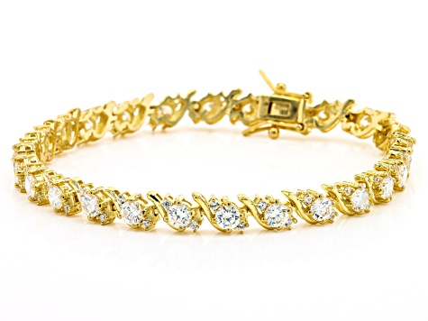 Strontium Titanate and white zircon 18k yellow gold over sterling silver bracelet 9.60ctw.