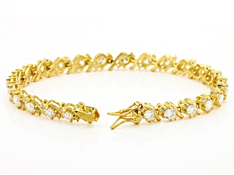 Strontium Titanate and white zircon 18k yellow gold over sterling silver bracelet 9.60ctw.