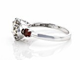 Fabulite Strontium Titanate with red garnet & white zircon rhodium over silver ring 1.61ctw.