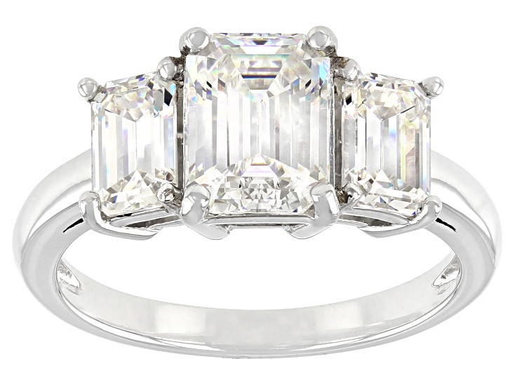 Strontium Titanate rhodium over sterling silver three stone ring 3.50ctw.