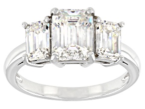 Strontium Titanate rhodium over sterling silver three stone ring 3.50ctw.