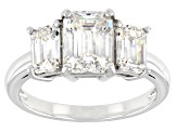 Strontium Titanate rhodium over sterling silver three stone ring 3.50ctw.