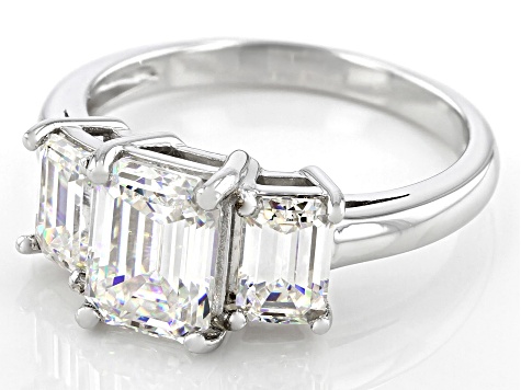 Strontium Titanate rhodium over sterling silver three stone ring 3.50ctw.