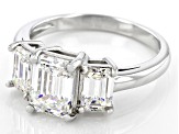 Strontium Titanate rhodium over sterling silver three stone ring 3.50ctw.