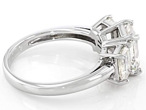 Strontium Titanate rhodium over sterling silver three stone ring 3.50ctw.