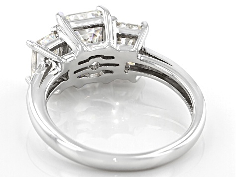 Strontium Titanate rhodium over sterling silver three stone ring 3.50ctw.