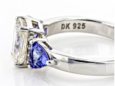 Strontium Titanate with tanzanite & white zircon rhodium over silver ring 2.93ctw.