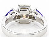 Strontium Titanate with tanzanite & white zircon rhodium over silver ring 2.93ctw.