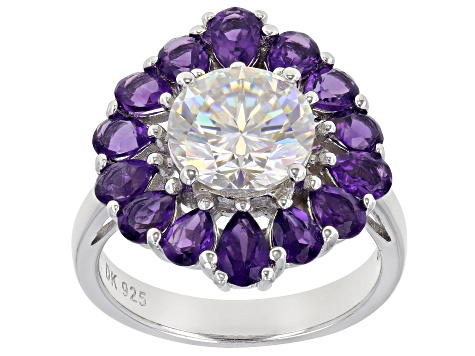 Strontium Titanate and African Amethyst Rhodium Over Sterling Silver Ring 6.11ctw.