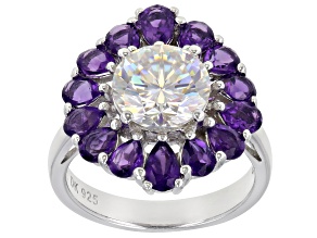 White Lab Created Strontium Titanate Rhodium Over Sterling Silver Ring 6.11ctw.