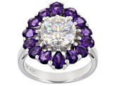 Strontium Titanate and African Amethyst Rhodium Over Sterling Silver Ring 6.11ctw.