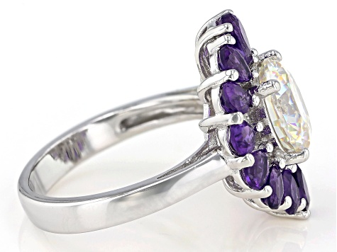 Strontium Titanate and African Amethyst Rhodium Over Sterling Silver Ring 6.11ctw.