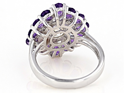 Strontium Titanate and African Amethyst Rhodium Over Sterling Silver Ring 6.11ctw.