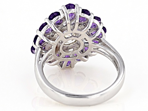 Strontium Titanate Rhodium Over Sterling Silver Ring 6.11ctw.