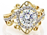 strontium titanate and white zircon 18k yellow gold over silver solitaire ring 2.88ctw