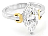 strontium titanate rhodium and 14k yellow gold flash plating over silver ring 3.48ct