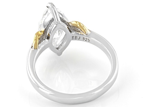 strontium titanate rhodium and 14k yellow gold flash plating over silver ring 3.48ct