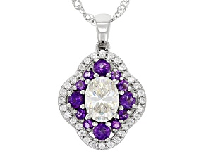 Fabulite with African amethyst and white zircon rhodium over silver pendant 2.60ctw.