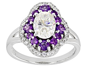 Fabulite with African amethyst and white zircon rhodium over silver ring 2.60ctw.