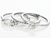 Strontium Titanate And White Zircon Rhodium Over Silver Set of Three Rings 1.50ctw