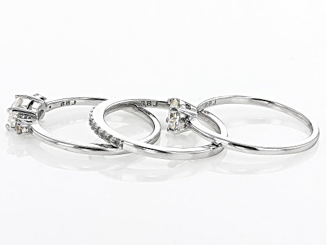 Strontium Titanate And White Zircon Rhodium Over Silver Set of Three