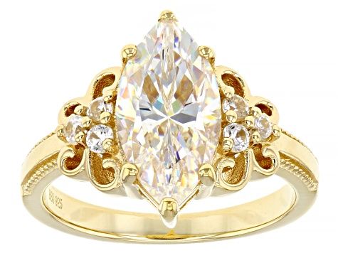 Strontium Titanate and white zircon 18k yellow gold over sterling silver ring 3.77ctw