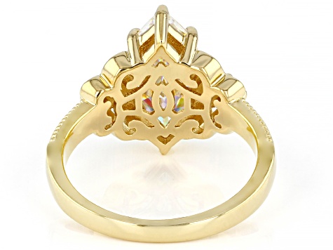 Strontium Titanate and white zircon 18k yellow gold over sterling silver ring 3.77ctw