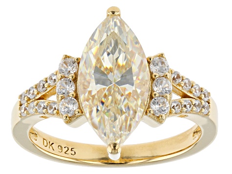 Candlelight Strontium Titanate and white zircon 18k yellow gold over silver ring 3.99ctw