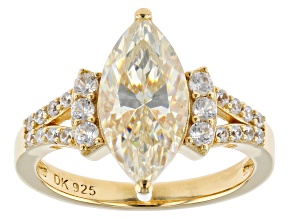 Candlelight Strontium Titanate and white zircon 18k yellow gold over silver ring 3.99ctw