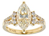 Candlelight Strontium Titanate and white zircon 18k yellow gold over silver ring 3.99ctw
