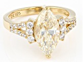 Candlelight Strontium Titanate and white zircon 18k yellow gold over silver ring 3.99ctw