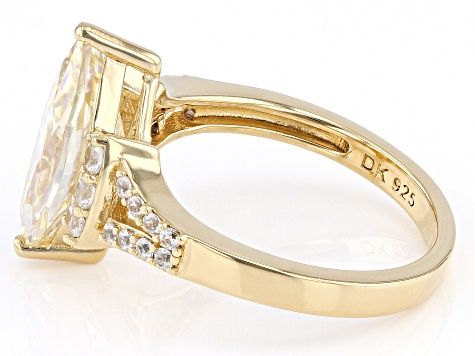 Candlelight Strontium Titanate and white zircon 18k yellow gold over silver ring 3.99ctw