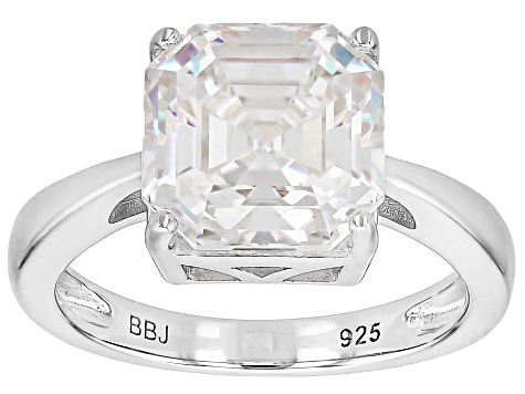 Strontium Titanate rhodium over sterling silver solitaire ring 6.25ct