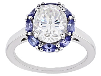 Picture of Strontium Titanate and tanzanite rhodium over sterling silver ring 3.81ctw