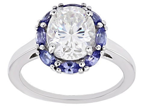 Strontium Titanate and tanzanite rhodium over sterling silver ring 3.81ctw