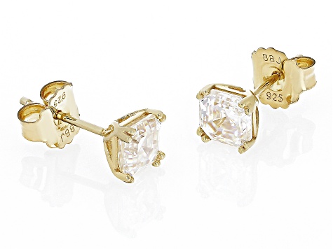 Fabulite Strontium Titanate 18k yellow gold over sterling silver stud earrings 2.80ctw