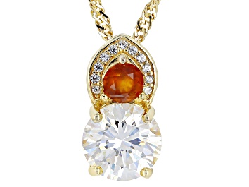 Picture of And Hessonite Garnet With White Zircon 18k Yellow Gold Over Silver Pendant ctw