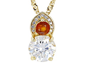 And Hessonite Garnet With White Zircon 18k Yellow Gold Over Silver Pendant ctw
