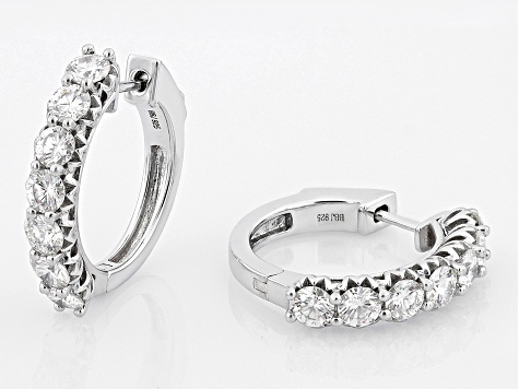 Strontium Titanate rhodium over sterling silver hoop earrings 4.90ctw