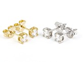 White rhodium and 18k yellow gold over silver set of two stud earrings 2.80ctw